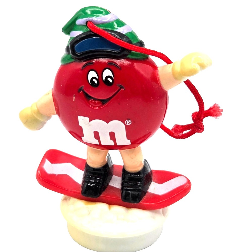 Vintage 1996 Red M&M Snowboard Hat‎ Goggles Christmas Ornament Tube Topper